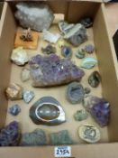 Collection of rock and mineral samples in one box