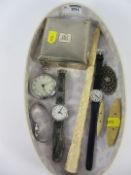 Hallmarked silver cigarette box, Art Deco chrome pocket watch, Summit and other wristwatches,