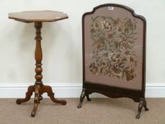 Victorian mahogany wine table and a needlework firescreen