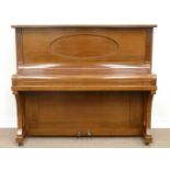 Heidorf upright piano in mahogany case with iron frame and overstrung movement,