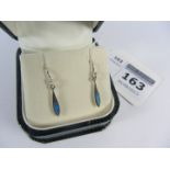 Pair of blue opal drop ear-rings stamped 925