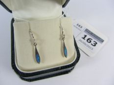 Pair of blue opal drop ear-rings stamped 925