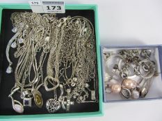 Collection of pendant necklaces stamped 925 and various pairs ear-rings