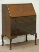 Early 20th century mahogany three drawer fall front bureau,
