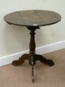 18th century country oak circular top pedestal table with bird cage action,