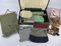 Vintage evening bags, Art Deco period dressing table set, Georgian snuff box, tortoiseshell box,