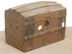 19th century wood and metal bound chest fitted with hinged lid,