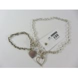 Heart T bar chain necklace and similar bracelet stamped 925