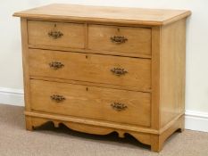 Edwardian ash chest fitted with two short and two long drawers, W99cm, H77cm,