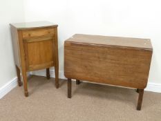 19th century mahogany drop leaf table and a mahogany bow front bedside cabinet,