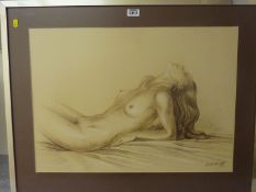 Three quarter length Female Nude study, pastel signed and dated (19)'79,