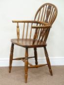 19th century elm and ash double bow stick and splat back Windsor armchair