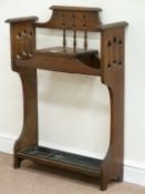 Early 20th century Arts and Crafts hall stand fitted with compartment and stick holder, W67cm,