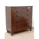 19th century crossbanded mahogany chest fitted with three small drawers at the top,