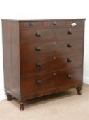 19th century crossbanded mahogany chest fitted with three small drawers at the top,