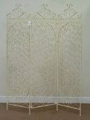 Cream painted metal dressing screen H180cm x W147cm