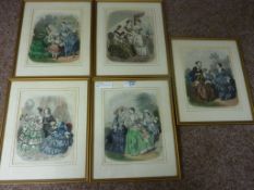 Set of five framed Victorian fashion plates 31.5cm x 26.