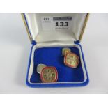 Pair of silver-gilt and enamel OBE cufflinks hallmarked