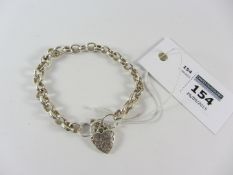 Curb chain link bracelet with heart shaped lock stamped 925