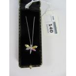Gem set dragonfly pendant necklace stamped 925
