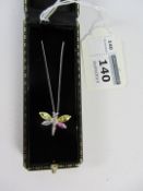 Gem set dragonfly pendant necklace stamped 925