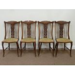 Set four late Victorian beech chairs with open fretwork backs and serpentine seats