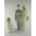 Nao figure group of a bride and groom H31cm and a Nao figure of a young boy reading (2)