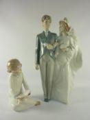 Nao figure group of a bride and groom H31cm and a Nao figure of a young boy reading (2)