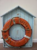 Vintage lifebuoy mounted in wooden frame H114cm