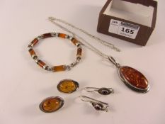 Amber set bracelet, pendant,