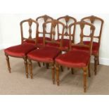Set six Edwardian walnut chairs with carved detail,