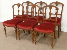 Set six Edwardian walnut chairs with carved detail,