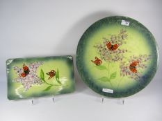 Large circular butterfly platter and a similar rectangular platter