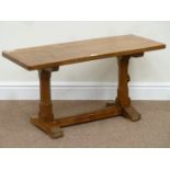 Yorkshire oak - Peter 'Rabbitman' Heap of Wetwang adzed oak stretcher coffee table, 91cm x 37cm,