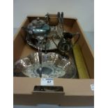 Silver-plated salver D31cm, melon shape tea pot, swing handle bread basket,