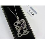 Marcasite set flower pendant necklace stamped 925