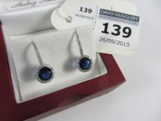 Pair of blue stone set dress hinged ear-rings stamped 925
