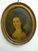 Bust Portrait of a Lady, early 19th century oval oil on tin unsigned,