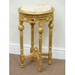 20th century circular gilt jardiniere stand with marble inset top, D36cm,
