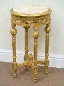 20th century circular gilt jardiniere stand with marble inset top, D36cm,