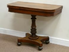 Victorian rosewood carved pedestal tea table with swivel fold over top,