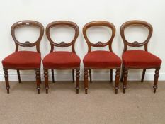 Set four Victorian dining chairs with upholstered seats and carved detail