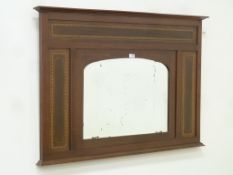 Edwardian inlaid mahogany overmantle mirror fitted with bevelled glass, W118cm,