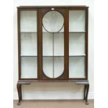 Edwardian mahogany breakfront glazed display cabinet on cabriole legs, carved detail, W114cm,