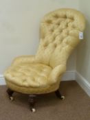 Victorian rosewood framed spoon back nursing chair upholstered in gold cover