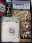 1950's Cunard programmes and menus, vintage compact, Victorian and later costume jewellery,