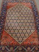 Persian Hamadan red, beige and blue ground rug,