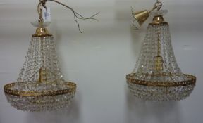 Pair gilt metal chandeliers with cut crystal drops approx.