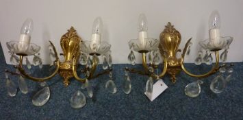 Pair gilt metal two branch wall lights approx.