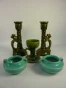 Pair 19th century Wardle grotesque dragon candlesticks H21cm,